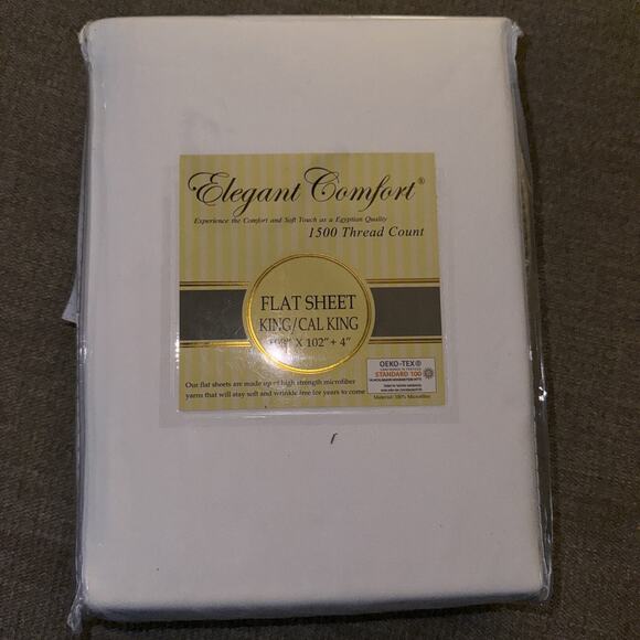 Elegant Comfort 1500 Thread Quality 1-Piece Flat Sheet, Luxury King, White NIP - Picture 2 of 4